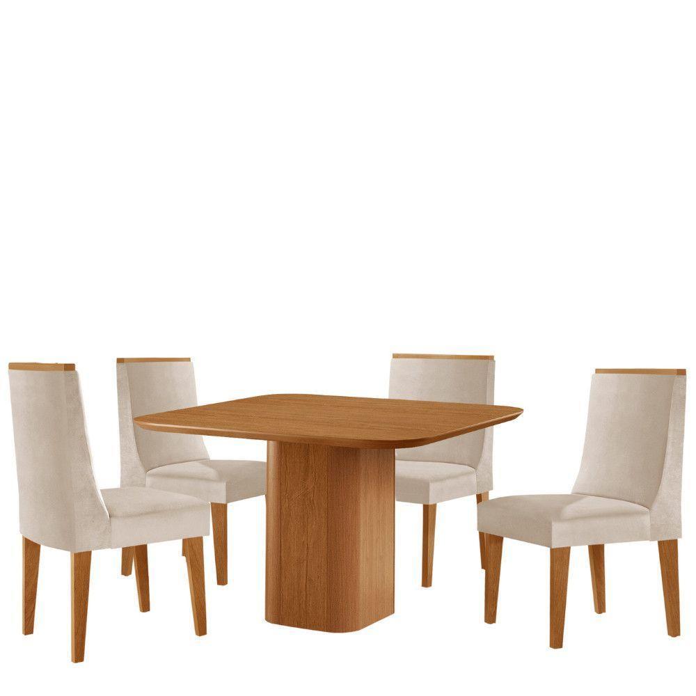 Mesa De Jantar Eloise 90cm Tampo Mdf Com 4 Cadeiras Moderna Veludo Creme/naturale - 2