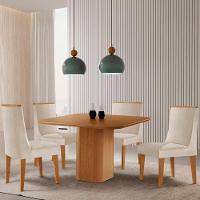 Mesa De Jantar Eloise 90cm Tampo Mdf Com 4 Cadeiras Moderna Veludo Creme/naturale - 1
