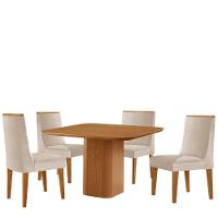 Mesa De Jantar Eloise 90cm Tampo Mdf Com 4 Cadeiras Moderna Veludo Creme/naturale - 2