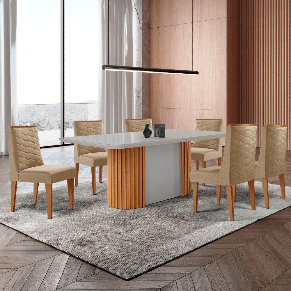 Mesa De Jantar Aspen 180cm Tampo Mdf Vidro 6 Cadeiras Safira Turim 07/nat/off/serig. Off - 1