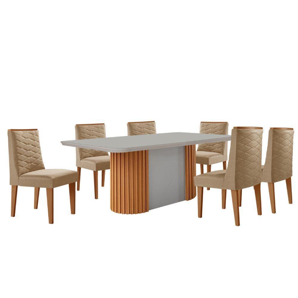 Mesa De Jantar Aspen 180cm Tampo Mdf Vidro 6 Cadeiras Safira Turim 07/nat/off/serig. Off - 2