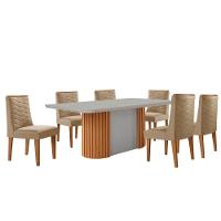 Mesa De Jantar Aspen 180cm Tampo Mdf Vidro 6 Cadeiras Safira Turim 07/nat/off/serig. Off - 2
