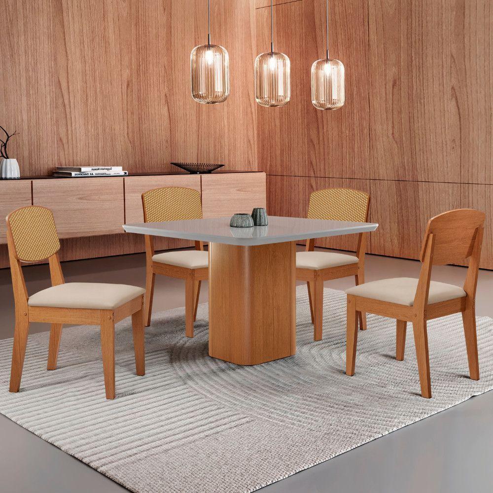 Mesa De Jantar Eloise 90cm Tampo Mdf 4 Cadeiras Moderna Veludo Creme /nat/off/serig. Off - 1