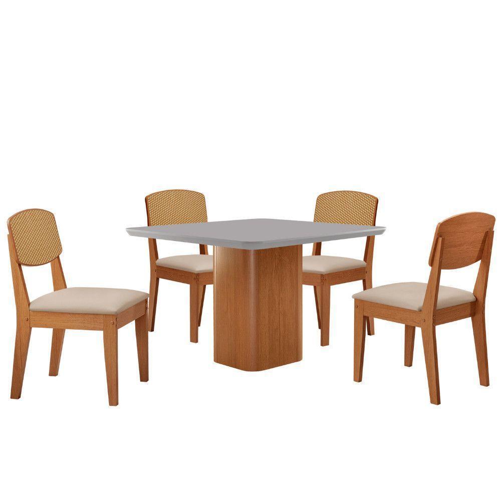 Mesa De Jantar Eloise 90cm Tampo Mdf 4 Cadeiras Moderna Veludo Creme /nat/off/serig. Off - 2