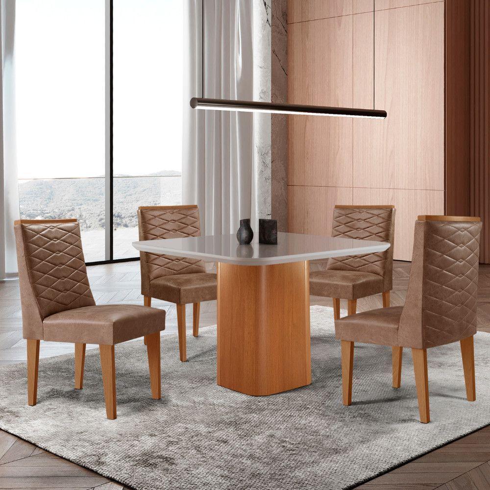 Mesa De Jantar Eloise 90cm Tampo Mdf 4 Cadeiras Moderna Tork /nat/off/serig. Off - 1