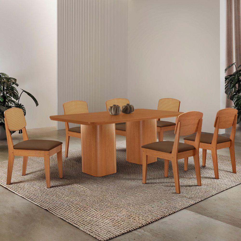 Mesa De Jantar Eloise 180cm Tampo Mdf 6 Cadeiras Moderna Veludo Marrom/naturalle - 1
