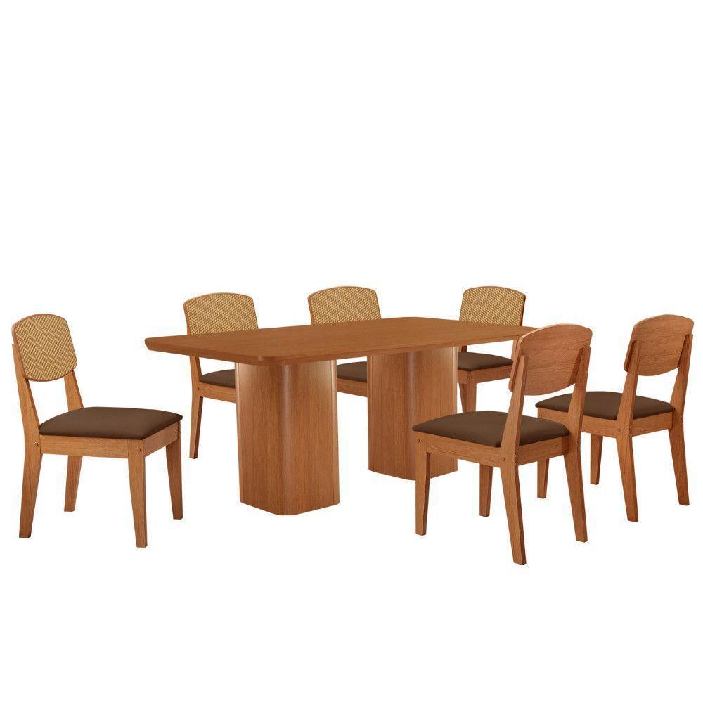 Mesa De Jantar Eloise 180cm Tampo Mdf 6 Cadeiras Moderna Veludo Marrom/naturalle - 2