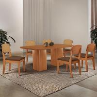 Mesa De Jantar Eloise 180cm Tampo Mdf 6 Cadeiras Moderna Veludo Marrom/naturalle - 1
