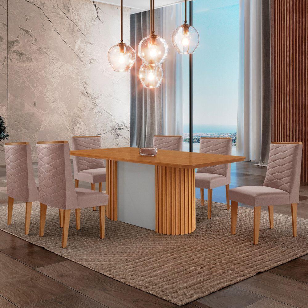 Mesa De Jantar Aspen 180cm Tampo Mdf Laminado 6 Cadeiras Safira Linho Capuccino /naturale /off White - 1