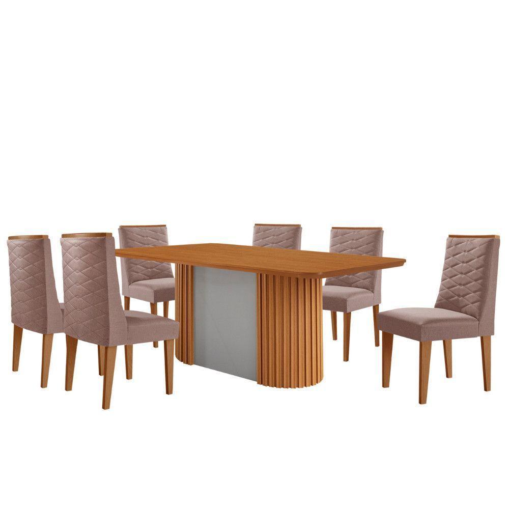 Mesa De Jantar Aspen 180cm Tampo Mdf Laminado 6 Cadeiras Safira Linho Capuccino /naturale /off White - 2