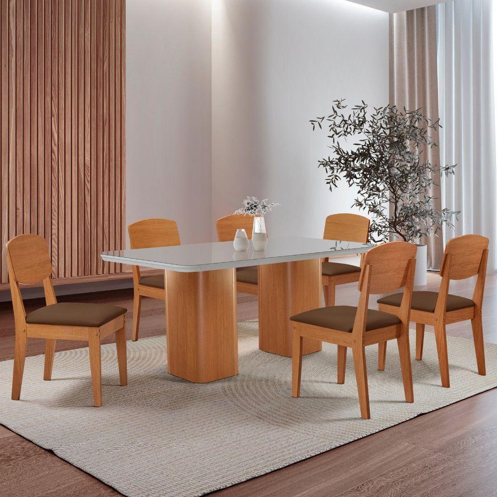 Mesa De Jantar Eloise 180cm Tampo Mdf 6 Cadeiras Moderna Veludo Marrom/nat/off/serig. Off - 1