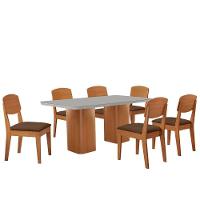 Mesa De Jantar Eloise 180cm Tampo Mdf 6 Cadeiras Moderna Veludo Marrom/nat/off/serig. Off - 2