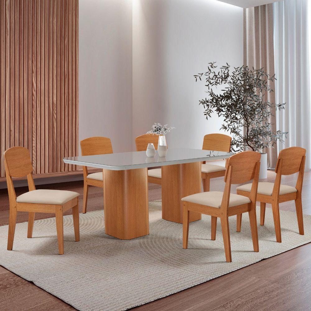 Mesa De Jantar Eloise 180cm Tampo Mdf 6 Cadeiras Moderna Veludo Creme /nat/off/serig. Off - 1