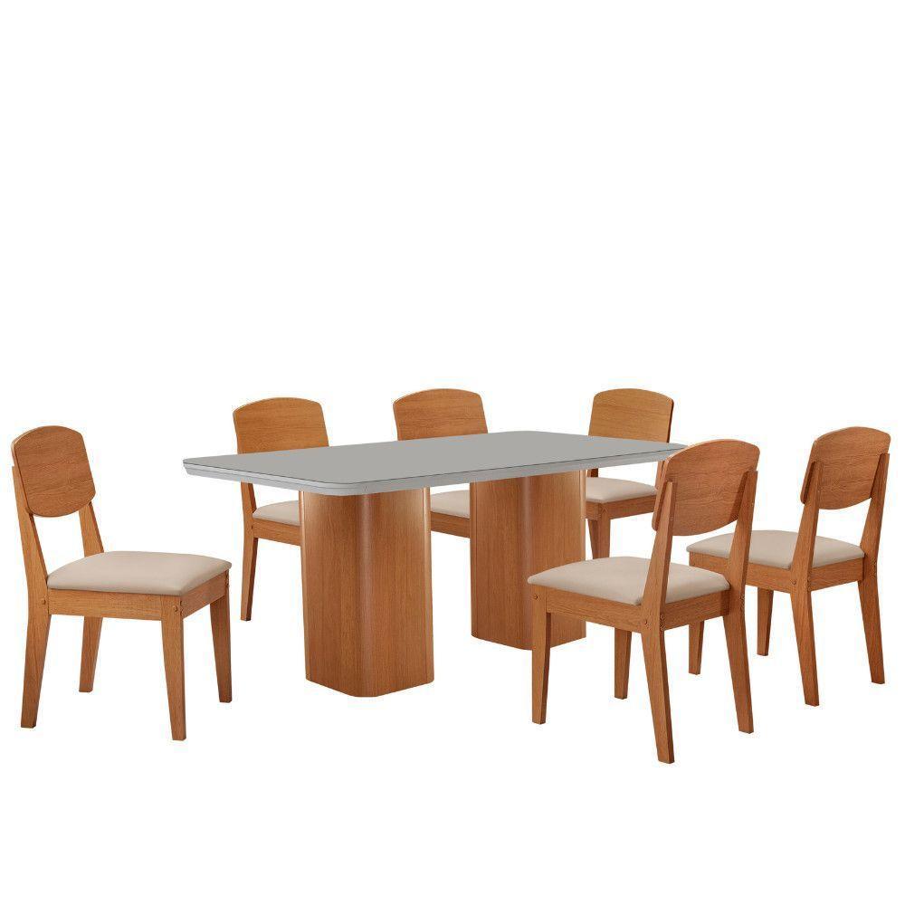 Mesa De Jantar Eloise 180cm Tampo Mdf 6 Cadeiras Moderna Veludo Creme /nat/off/serig. Off - 2