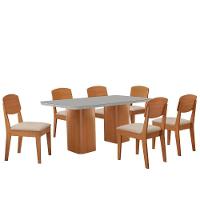 Mesa De Jantar Eloise 180cm Tampo Mdf 6 Cadeiras Moderna Veludo Creme /nat/off/serig. Off - 2