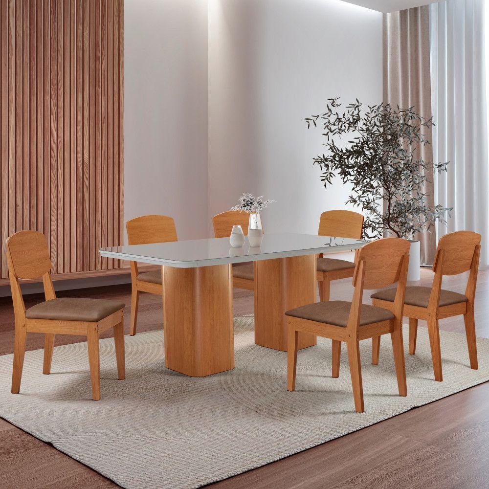 Mesa De Jantar Eloise 180cm Tampo Mdf 6 Cadeiras Moderna Tork /nat/off/serig. Off - 1