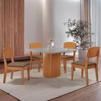 Mesa De Jantar Eloise 90cm Tampo Mdf 4 Cadeiras Copper Veludo Capuccino/nat/off/serig. Off - 1