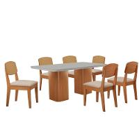 Mesa De Jantar Eloise 180cm Tampo Mdf 6 Cadeiras Moderna Veludo Creme /nat/off/serig. Off - 2