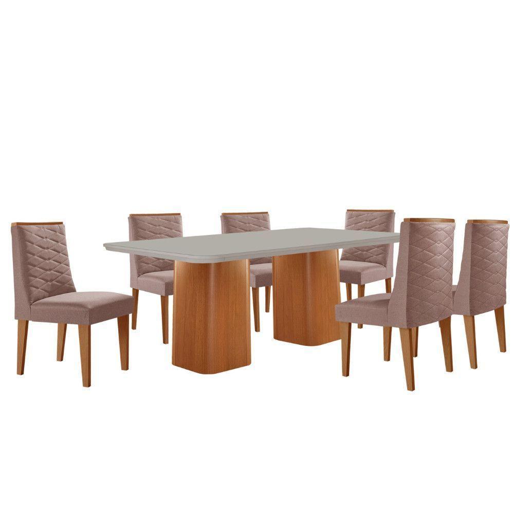 Mesa De Jantar Eloise 180cm Tampo Mdf 6 Cadeiras Moderna Linho Capuccino/nat/off/serig. Off - 2
