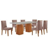 Mesa De Jantar Eloise 180cm Tampo Mdf 6 Cadeiras Moderna Linho Capuccino/nat/off/serig. Off - 2