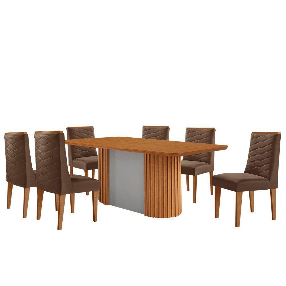 Mesa De Jantar Aspen 180cm Tampo Mdf Laminado 6 Cadeiras Safira Veludo Marrom/naturale/off White - 2