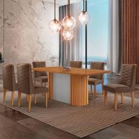 Mesa De Jantar Aspen 180cm Tampo Mdf Laminado 6 Cadeiras Safira Veludo Marrom/naturale/off White - 1
