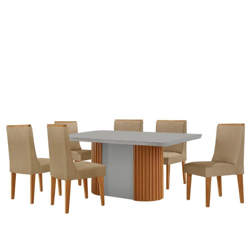 Mesa De Jantar Aspen 180cm Tampo Mdf E Vidro 6 Cadeiras Lisboa Turim 07/nat/off/serig. Off - 2