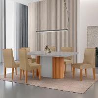 Mesa De Jantar Aspen 180cm Tampo Mdf E Vidro 6 Cadeiras Lisboa Turim 07/nat/off/serig. Off - 1