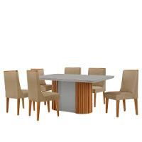 Mesa De Jantar Aspen 180cm Tampo Mdf E Vidro 6 Cadeiras Lisboa Turim 07/nat/off/serig. Off - 2