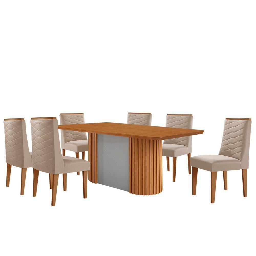 Mesa De Jantar Aspen 180cm Tampo Mdf Laminado 6 Cadeiras Safira Veludo Creme/naturale/off White - 2
