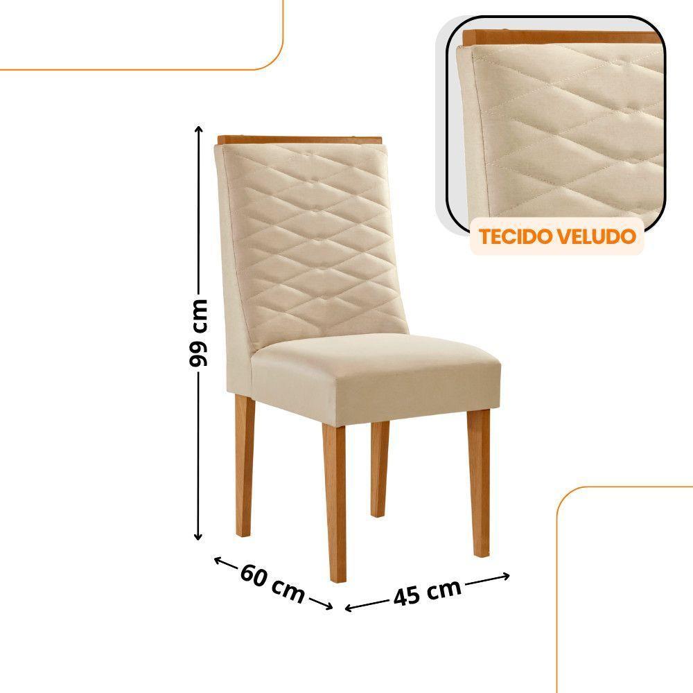 Mesa De Jantar Aspen 180cm Tampo Mdf Laminado 6 Cadeiras Safira Veludo Creme/naturale/off White - 3