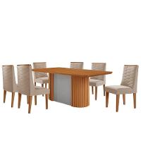 Mesa De Jantar Aspen 180cm Tampo Mdf Laminado 6 Cadeiras Safira Veludo Creme/naturale/off White - 2