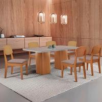 Mesa De Jantar Eloise 180cm Tampo Mdf 6 Cadeiras Moderna Linho Capuccino/nat/off/serig. Off - 1