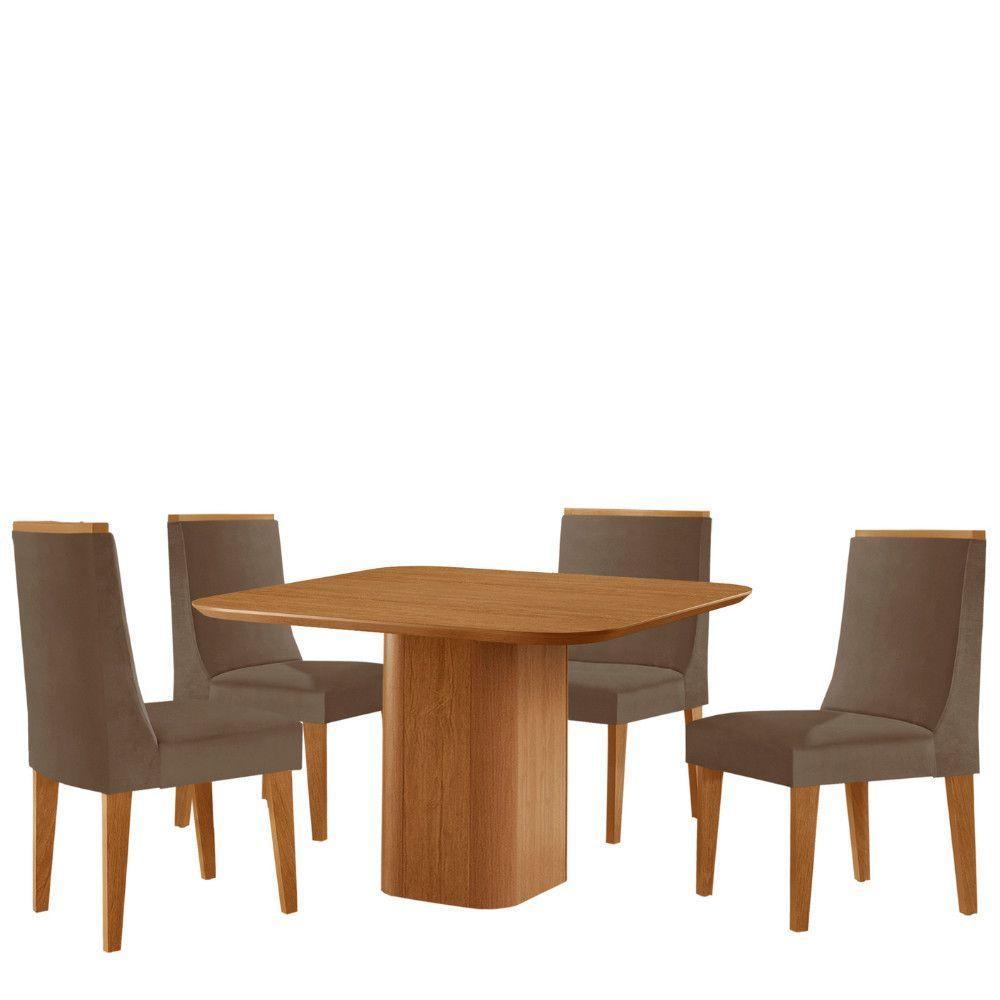 Mesa De Jantar Eloise 90cm Tampo Mdf Com 4 Cadeiras Moderna Veludo Capuccino/naturalle - 2