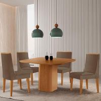 Mesa De Jantar Eloise 90cm Tampo Mdf Com 4 Cadeiras Moderna Veludo Capuccino/naturalle - 1