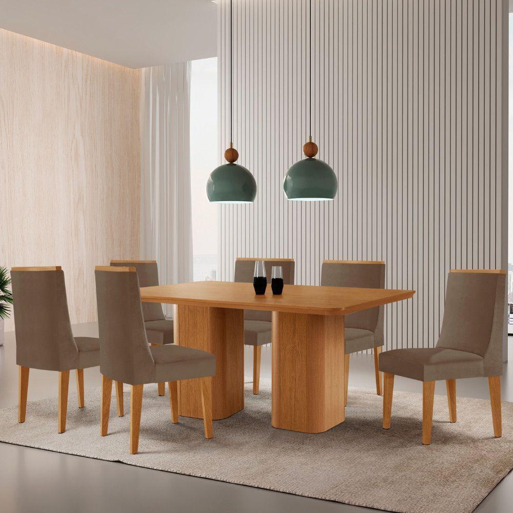 Mesa De Jantar Eloise 180cm Tampo Mdf 6 Cadeiras Lisboa Veludo Capuccino/naturalle - 1