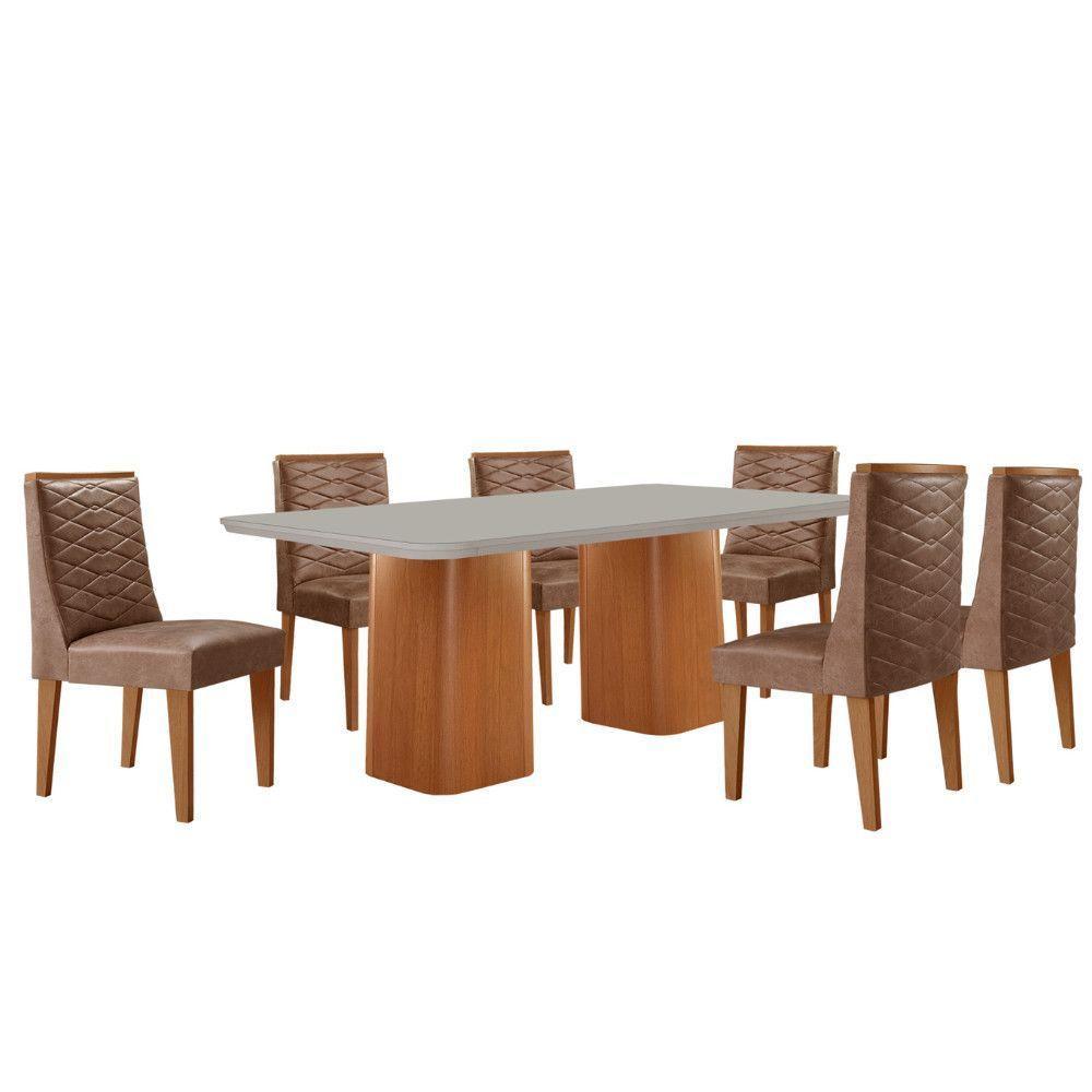 Mesa De Jantar Eloise 180cm Tampo Mdf 6 Cadeiras Moderna Tork /nat/off/serig. Off - 2