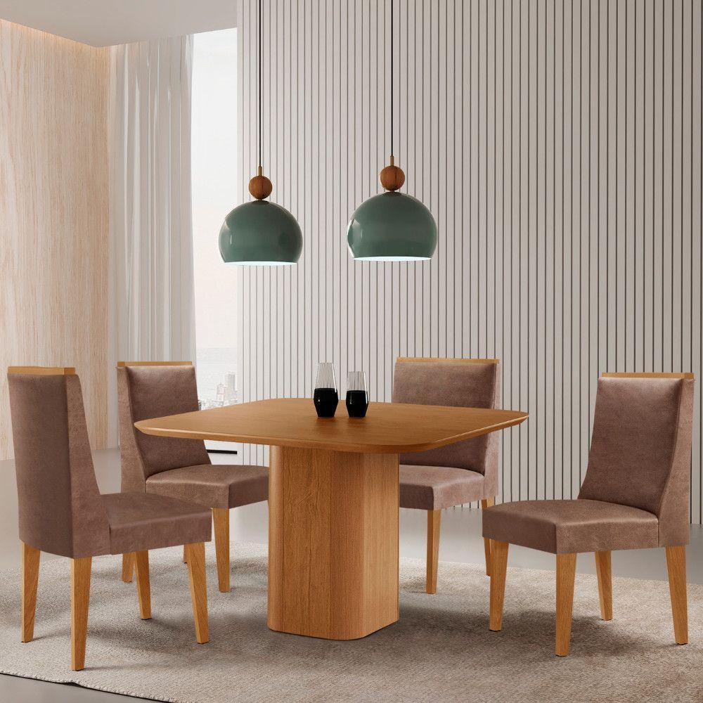 Mesa De Jantar Eloise 90cm Tampo Mdf Com 4 Cadeiras Moderna Tork/naturale - 1