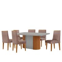 Mesa De Jantar Aspen 180cm Tampo Mdf E Vidro 6 Cadeiras Lisboa Linho Capuccino/nat/off/serig. Off - 2
