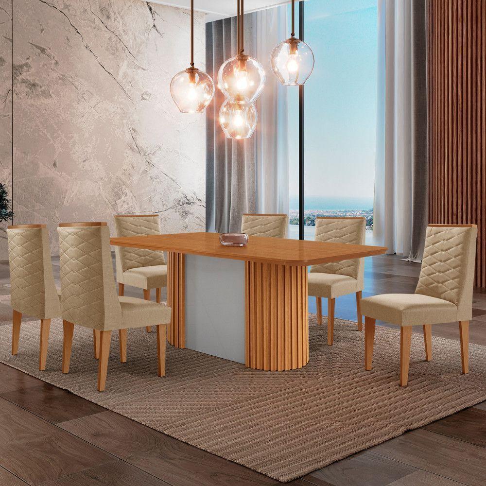 Mesa De Jantar Aspen 180cm Tampo Mdf Laminado 6 Cadeiras Safira Turim 07/naturale /off White - 1