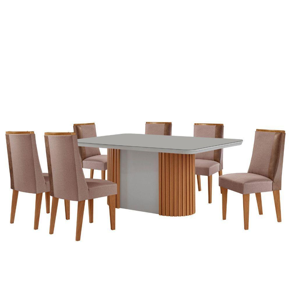 Mesa De Jantar Aspen 180cm Tampo Mdf Com Vidro 6 Cadeiras Diane Linho Capuccino/tork/nat/off/serig.off - 2