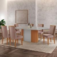 Mesa De Jantar Aspen 180cm Tampo Mdf Com Vidro 6 Cadeiras Diane Linho Capuccino/tork/nat/off/serig.off - 1