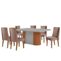 Mesa De Jantar Aspen 180cm Tampo Mdf Com Vidro 6 Cadeiras Diane Linho Capuccino/tork/nat/off/serig.off - 2
