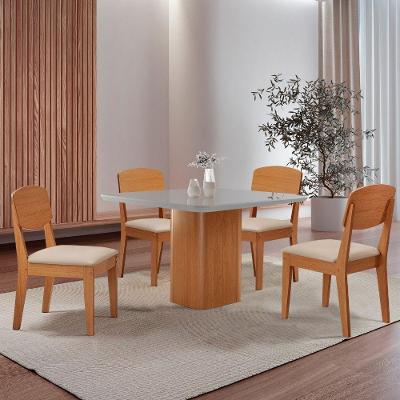 Mesa De Jantar Eloise 90cm Tampo Mdf 4 Cadeiras Copper Veludo Creme /nat/off/serig. Off