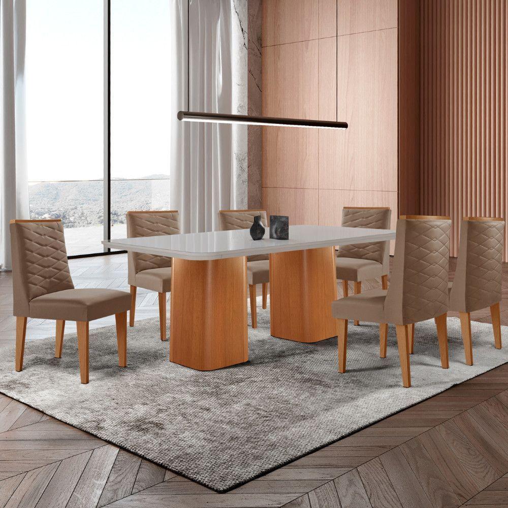 Mesa De Jantar Eloise 180cm Tampo Mdf 6 Cadeiras Moderna Veludo Capuccino/nat/off/serig. Off - 1