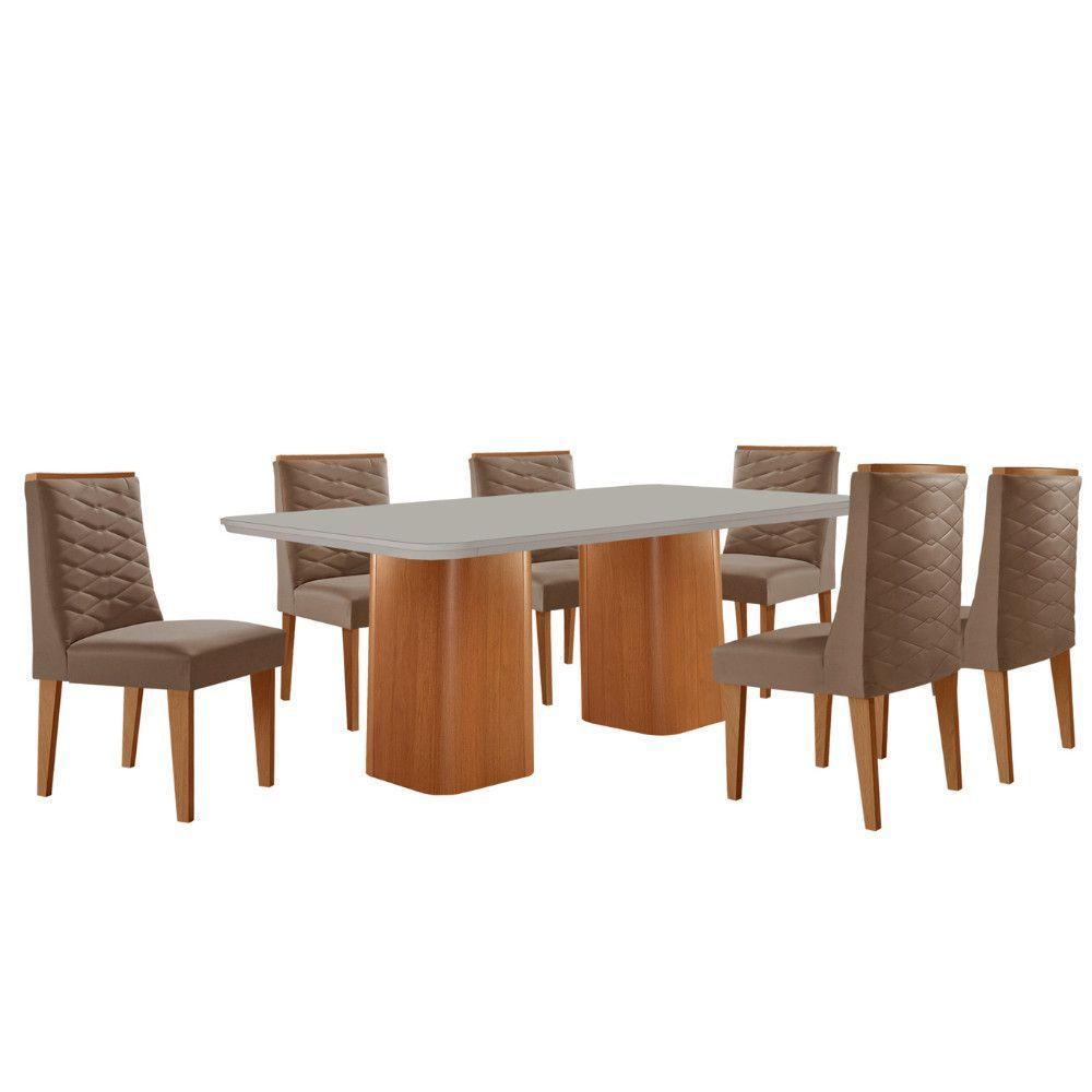 Mesa De Jantar Eloise 180cm Tampo Mdf 6 Cadeiras Moderna Veludo Capuccino/nat/off/serig. Off - 2