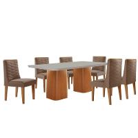Mesa De Jantar Eloise 180cm Tampo Mdf 6 Cadeiras Moderna Veludo Capuccino/nat/off/serig. Off - 2