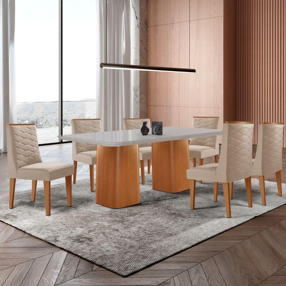 Mesa De Jantar Eloise 180cm Tampo Mdf 6 Cadeiras Moderna Veludo Creme /nat/off/serig. Off - 1