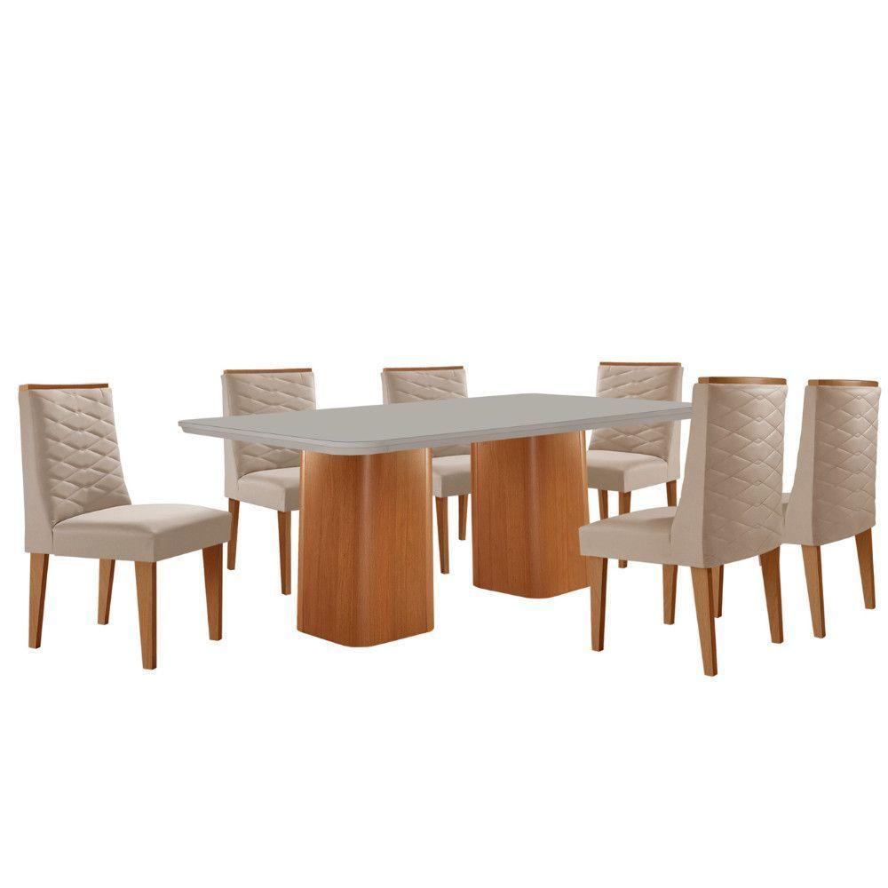 Mesa De Jantar Eloise 180cm Tampo Mdf 6 Cadeiras Moderna Veludo Creme /nat/off/serig. Off - 2