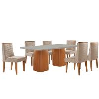 Mesa De Jantar Eloise 180cm Tampo Mdf 6 Cadeiras Moderna Veludo Creme /nat/off/serig. Off - 2